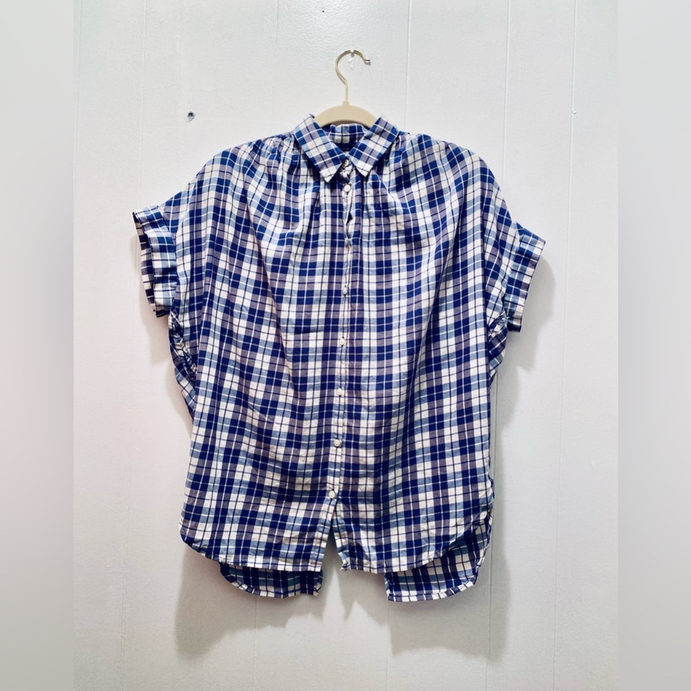 Madewell Split Back Button Front Plaid Top - image 2